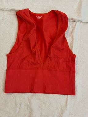 Urban Outfitters Red Ribbed Deep V Tank Top